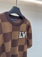 LOUIS VUITTON Brown Grid Nail Bead Woolen Short Sleeve - Image 8