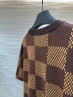 LOUIS VUITTON Brown Grid Nail Bead Woolen Short Sleeve - Image 9