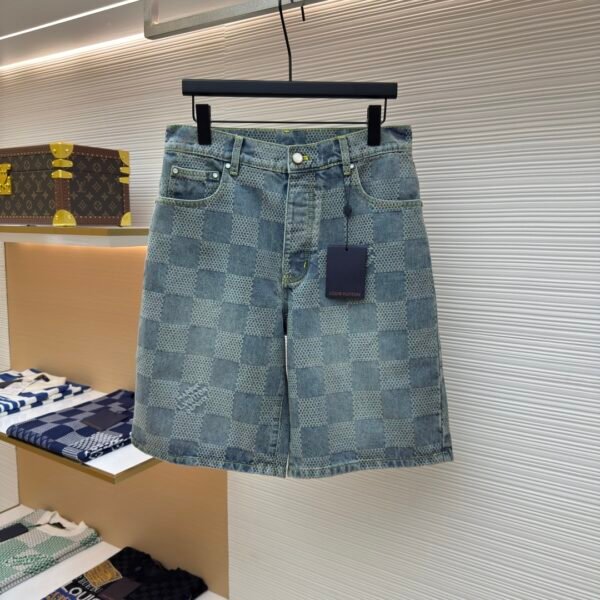 LOUIS VUITTON checkerboard denim shorts
