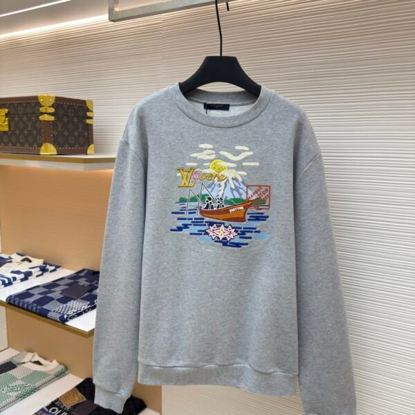 LOUIS VUITTON Fishing Embroidered Round Neck Hoodie