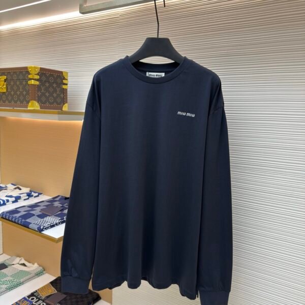 MIUMIU round neck navy blue long sleeved shirt