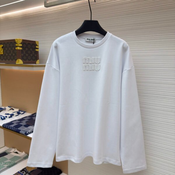 MIU MIU Embroidered Burnt Flower Logo Long Sleeve