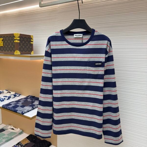 MIU MIU Grey Blue Stripe Long Sleeve