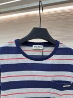 MIU MIU Grey Blue Stripe Long Sleeve - Image 3