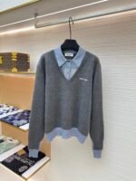 MIUMIU Morandi Polo Collar Color blocked Long Sleeve