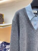 MIUMIU Morandi Polo Collar Color blocked Long Sleeve - Image 4