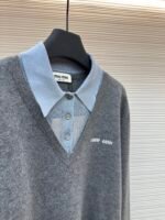 MIUMIU Morandi Polo Collar Color blocked Long Sleeve - Image 7