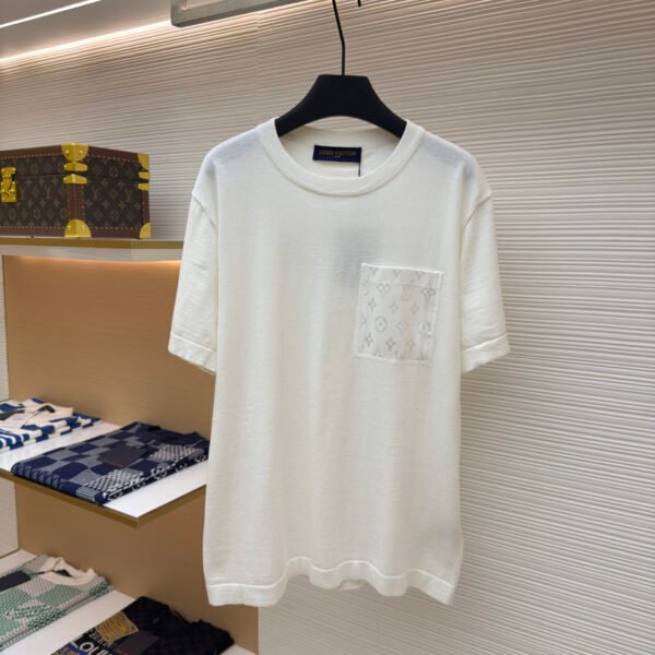 LOUIS VUITTON Vintage Knitted Embroidered Pocket Short Sleeve