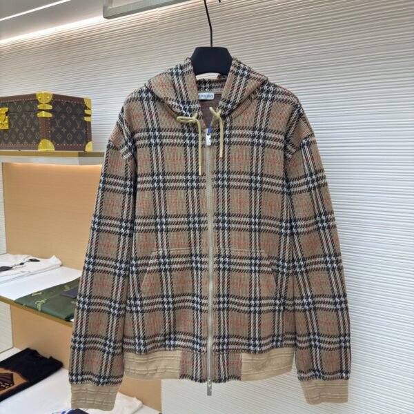 BURBERRY Cotton Blended plaid Zipper cardigan
