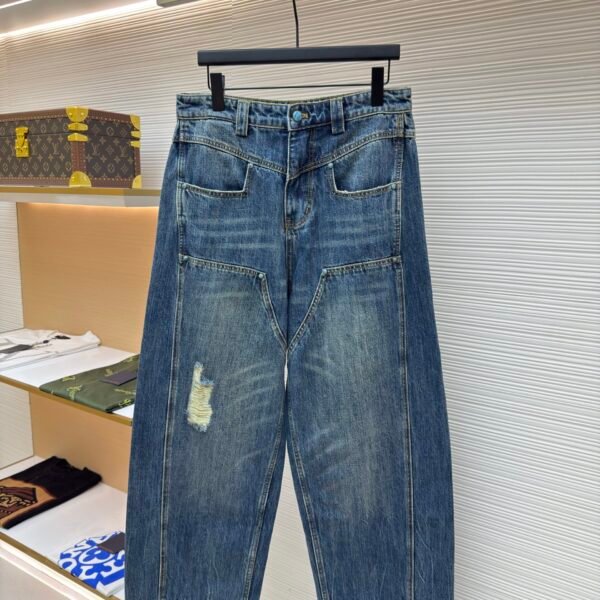 LOUIS VUITTON turquoise worn workwear jeans