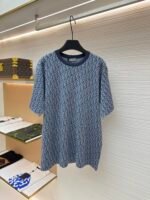 DIOR blue full body jacquard cotton short sleeved shirt