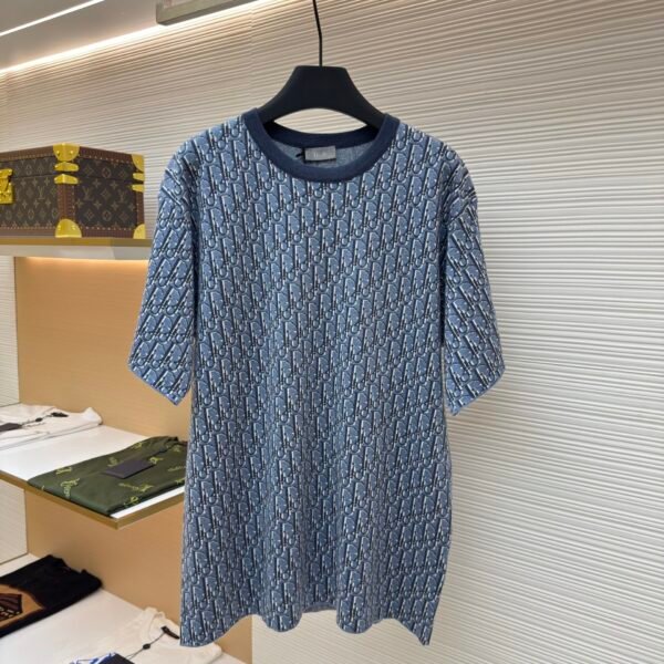 DIOR blue full body jacquard cotton short sleeved shirt