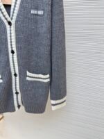 MiuMiu grey and white striped cardigan - Image 15