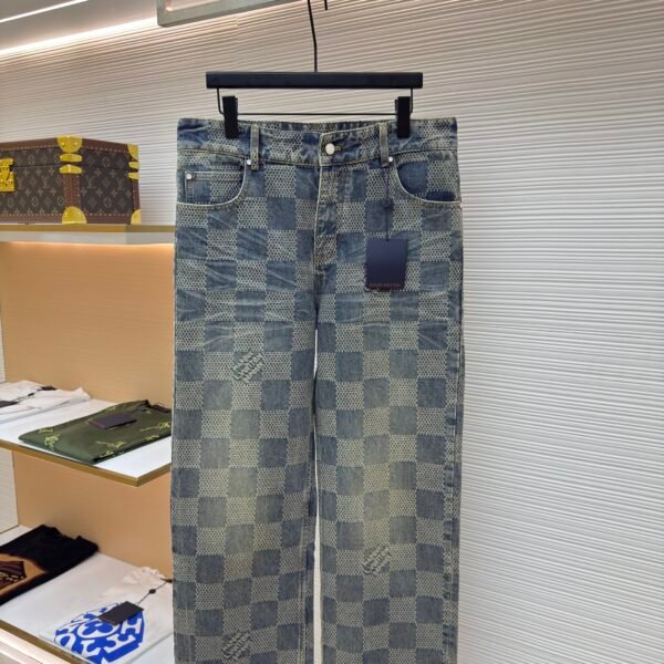 Louis Vuitton yellowed checkerboard jeans