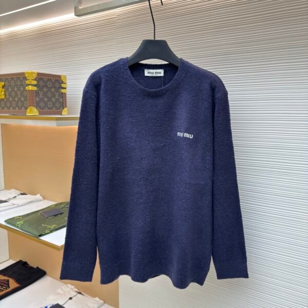 MIUMIU embroidered teddy fur crew neck sweater