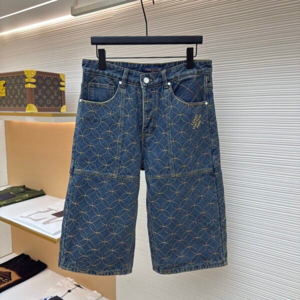 LOUIS VUITTON nigo boot thread embroidered denim shorts