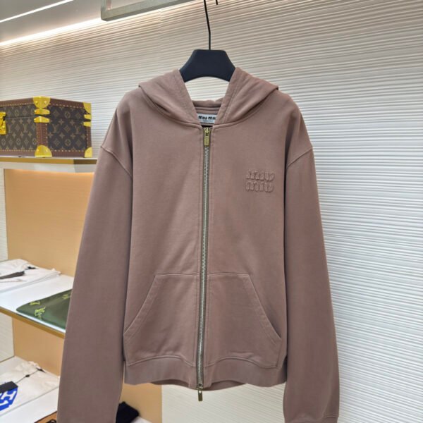 MiuMiu cocoa brown logo zip-up sweatshirt jacket