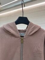 MiuMiu cocoa brown logo zip-up sweatshirt jacket - Image 3