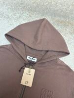 MiuMiu cocoa brown logo zip-up sweatshirt jacket - Image 15