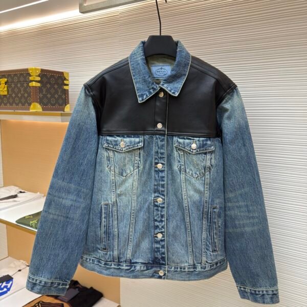 Prada leather denim jacket