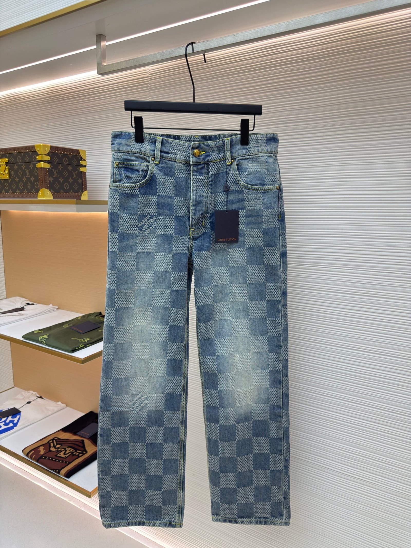wsxc1758556053496_0 Louis Vuitton wide-leg checkerboard denim trousers - Image 1