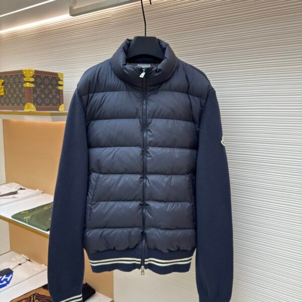 Moncler striped stand collar zipper long-sleeved down jacket