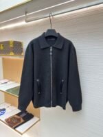 Louis Vuitton Leather and Knitted Wool Zip-Up Cardigan Jacket