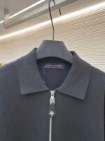 Louis Vuitton Leather and Knitted Wool Zip-Up Cardigan Jacket - Image 4
