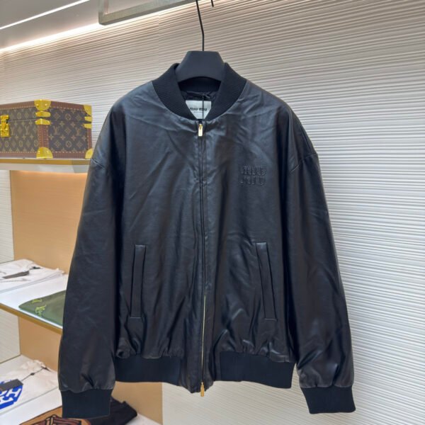 MiuMiu logo leather jacket