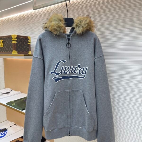 Balenciaga Luxury fur collar zip-up hoodie