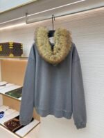 Balenciaga Luxury fur collar zip-up hoodie - Image 2