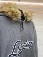 Balenciaga Luxury fur collar zip-up hoodie - Image 8