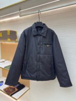 Prada Milano recycled nylon triangle badge lapel cotton coat