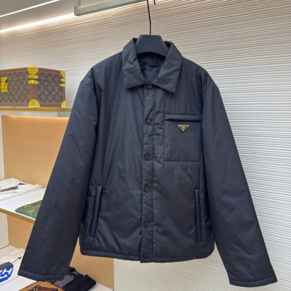 Prada Milano recycled nylon triangle badge lapel cotton coat