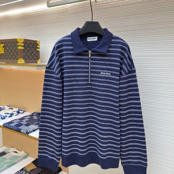 MiuMiu blue and white striped Polo sweatshirt