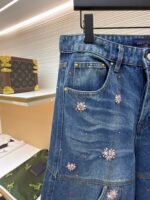 Louis Vuitton hand-sewn cherry blossom rhinestone embroidered denim shorts - Image 4