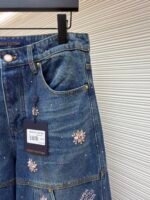 Louis Vuitton hand-sewn cherry blossom rhinestone embroidered denim shorts - Image 5