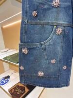 Louis Vuitton hand-sewn cherry blossom rhinestone embroidered denim shorts - Image 6