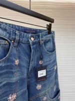Louis Vuitton hand-sewn cherry blossom rhinestone embroidered denim shorts - Image 15