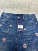 Louis Vuitton hand-sewn cherry blossom rhinestone embroidered denim shorts - Image 13