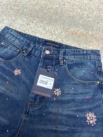 Louis Vuitton hand-sewn cherry blossom rhinestone embroidered denim shorts - Image 12