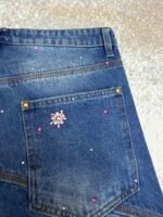 Louis Vuitton hand-sewn cherry blossom rhinestone embroidered denim shorts - Image 9