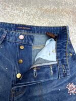 Louis Vuitton hand-sewn cherry blossom rhinestone embroidered denim shorts - Image 7