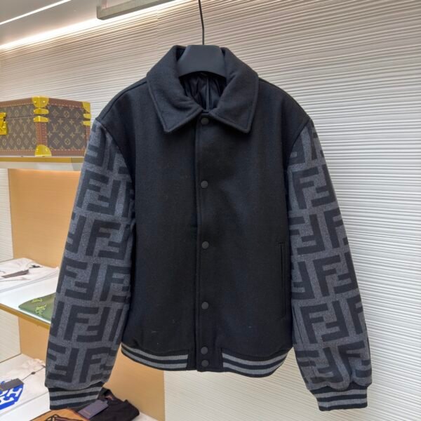 FENDI black lapel woolen bomber jacket