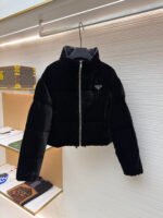 Prada velvet stand collar cropped coat