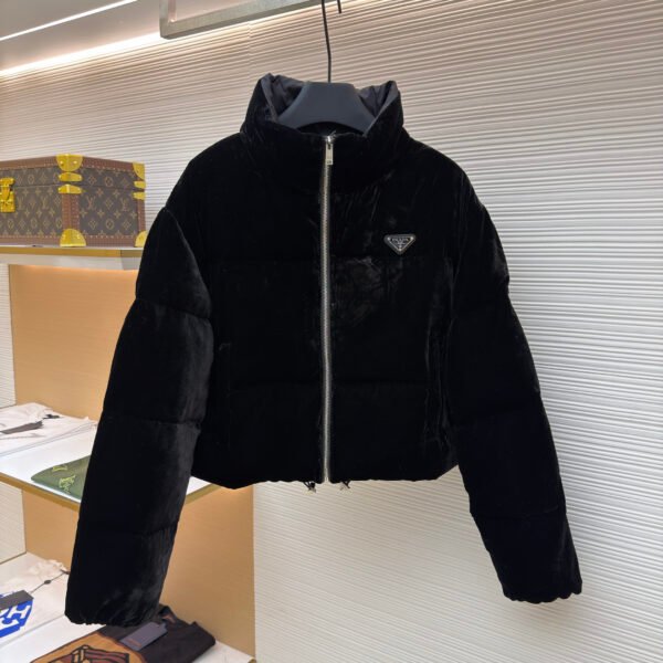 Prada velvet stand collar cropped coat