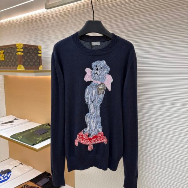 Dior pattern jacquard round neck pullover long sleeve cashmere sweater