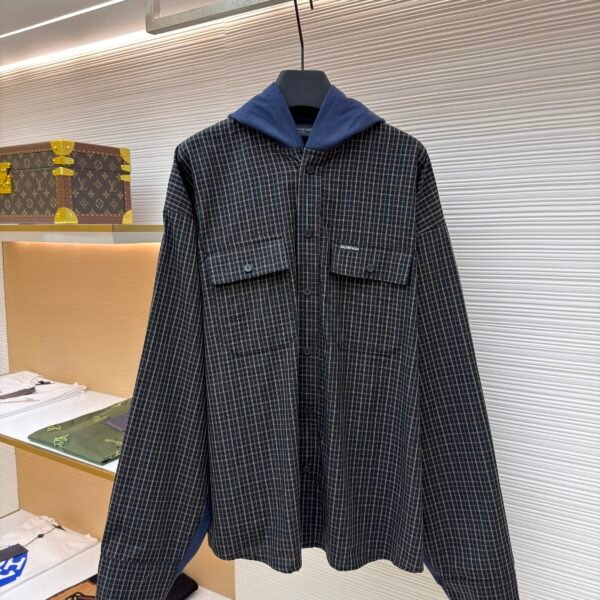Balenciaga logo check panel hooded jacket