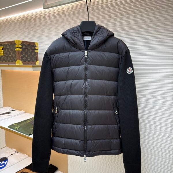 Moncler wool zip-up hooded down jacket