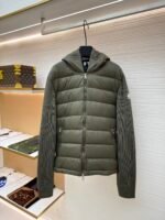 Moncler wool zip-up hooded down jacket